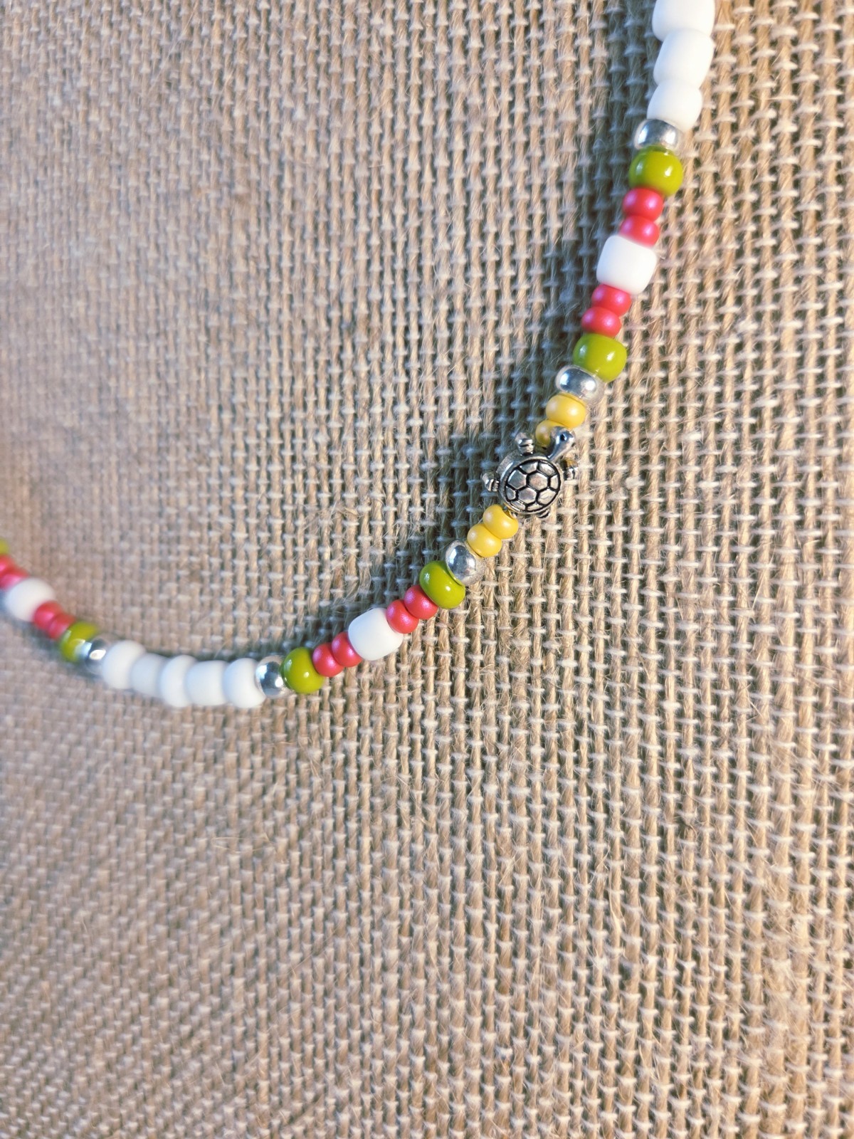 Turtle Necklace Beaded Jewelry Glass Beads White Green Pink Lobster Clasp