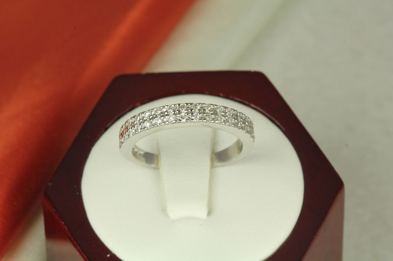 925 Stamped STERLING SILVER 2 ROW CZ PAVE ENGAGEMENT RING CZ ETERNITY BAND RING