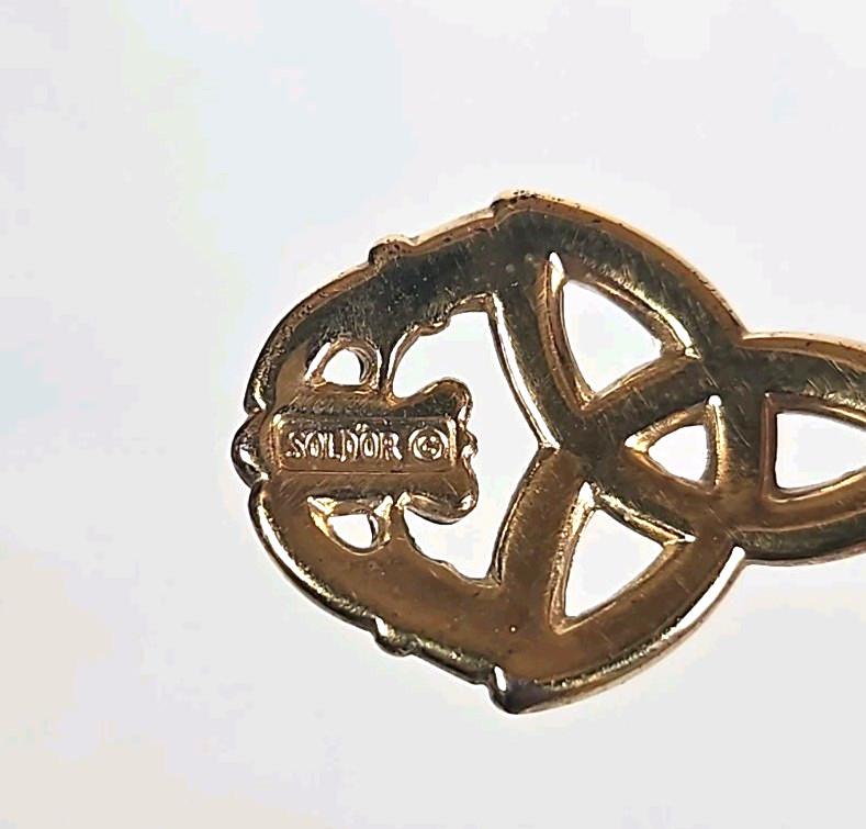 Triquetra Claddagh Earrings Celtic Dangle Drops Pierced Gold tone Signed Soldor
