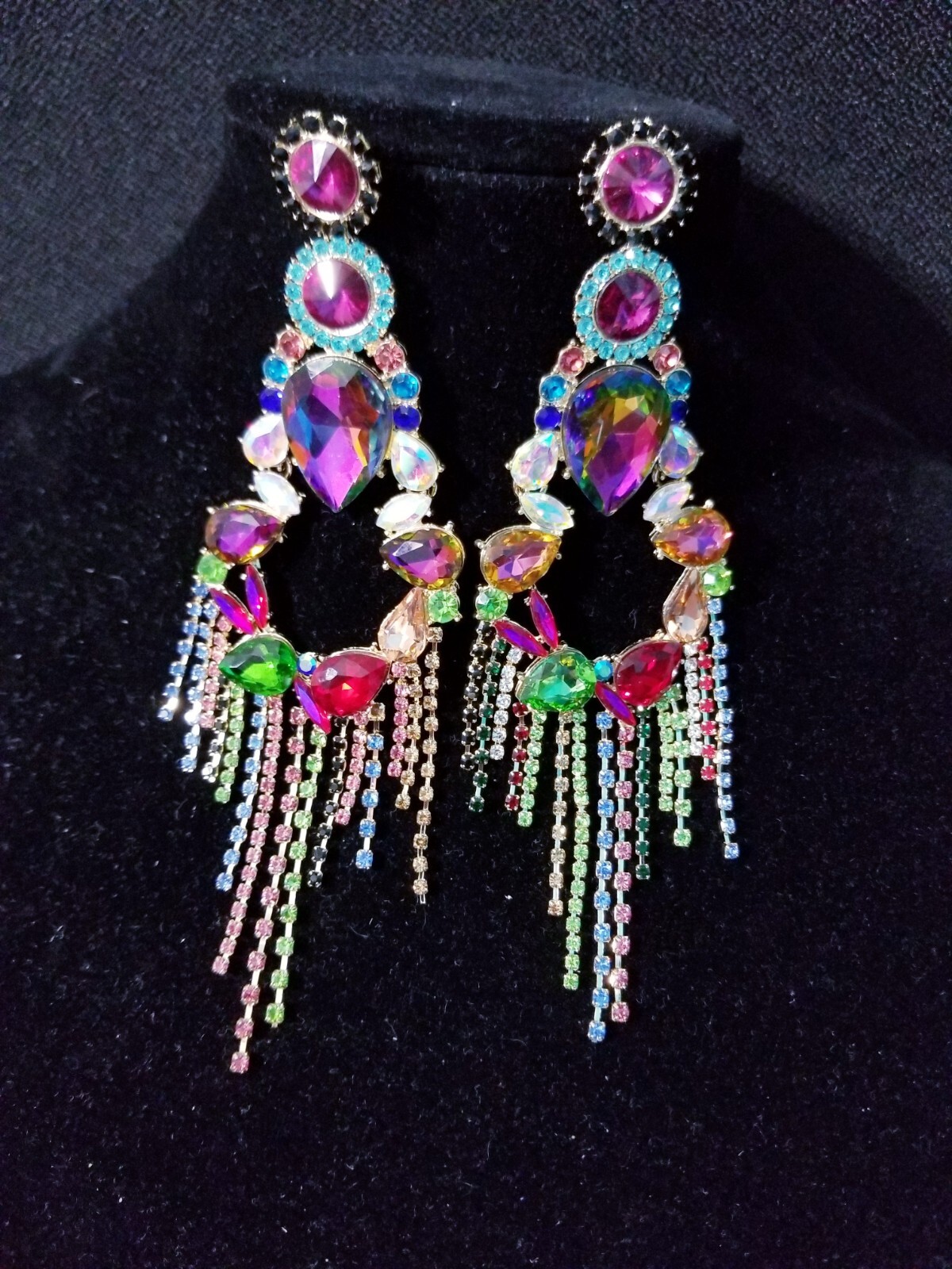 Chandelier Rhinestone Crystal Pageant Bridal Earrings Colorful Drop Dangle 6 In