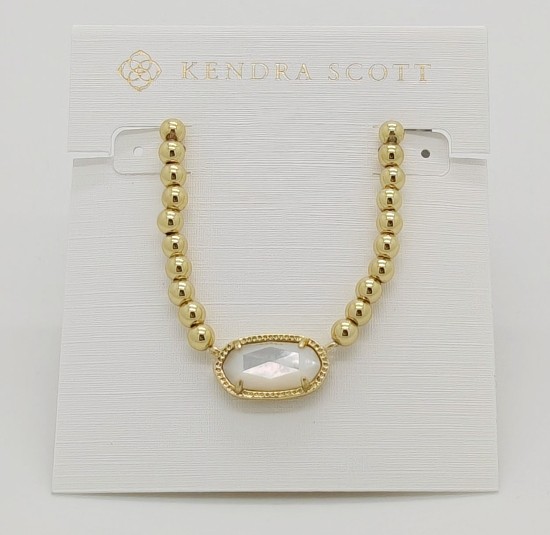 Kendra Scott Elisa Gold Beaded Short Necklace in Ivory Shell