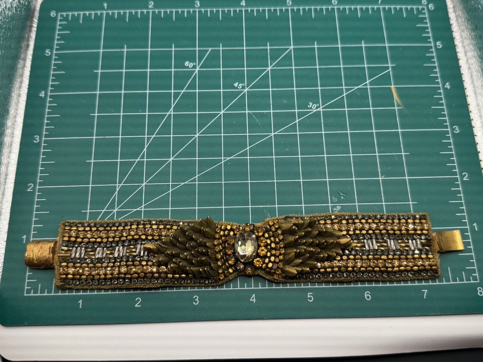 NWT Signed Deepa Gurnani Brass And Leather Bracelet With Stones 7.25”