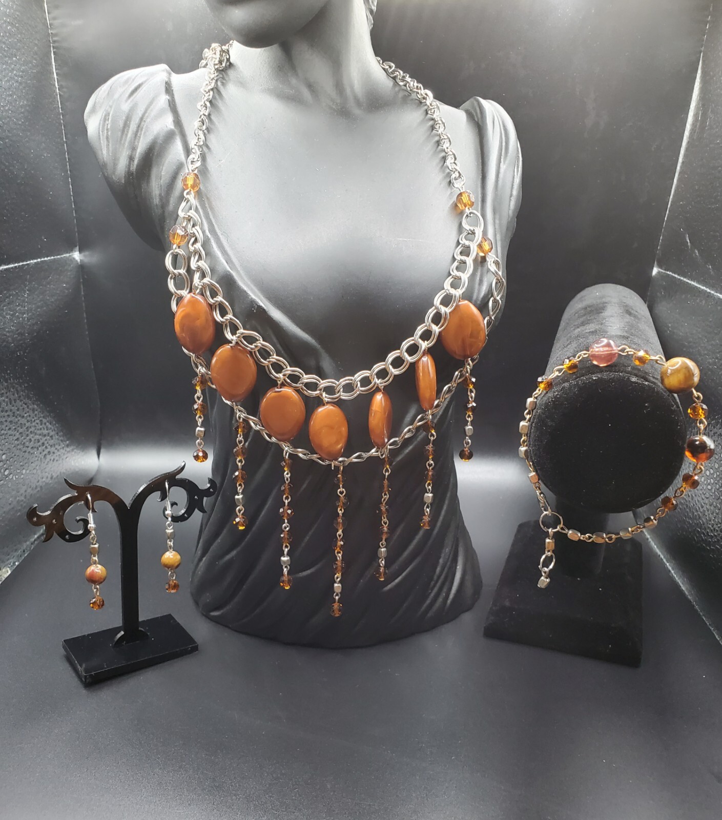 3 piece handmade set, cascade necklace, earrings and bracelet. #014