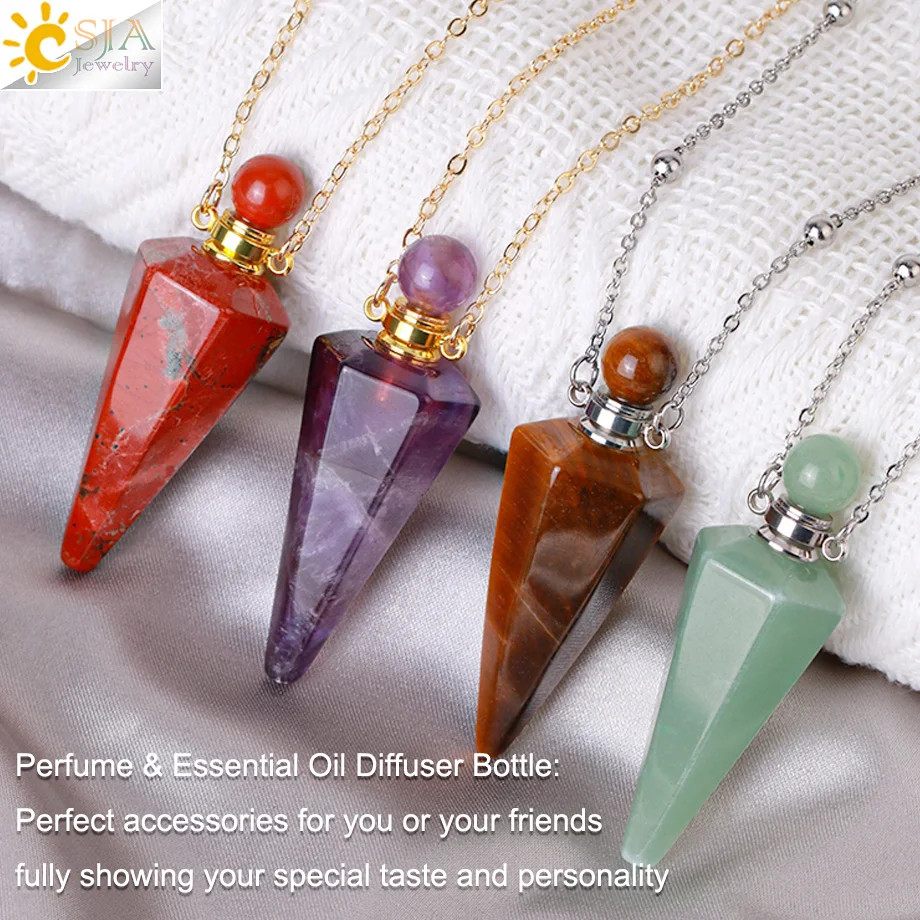Natural Stone Cone Perfume Bottle Pendant necklace Healing Crystal Pendant Gift