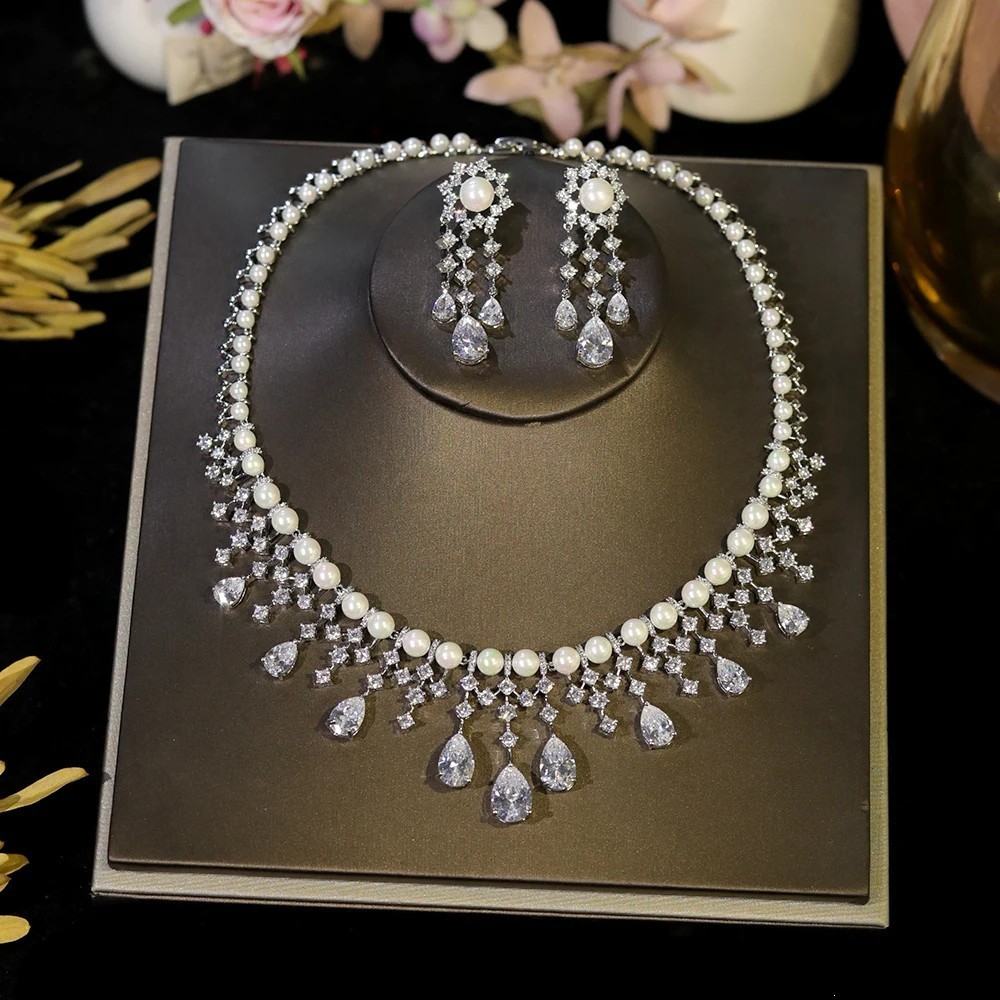 Premium Bridal wedding Jewelry Sets Necklace Engagement Dinner Party Earrings