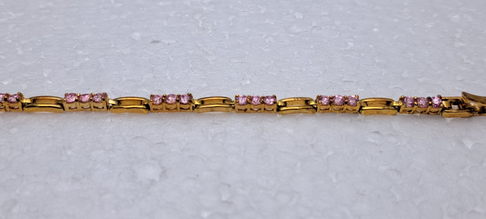 Tennis Bracelt Gold over 925 silver Pink Round CZ Stones 7.5 inch