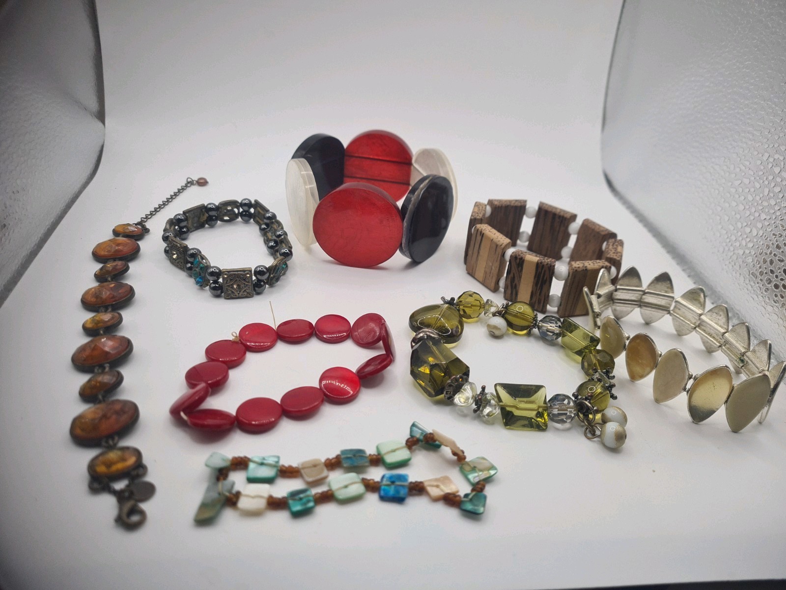 Mixed Costume Jewellery Bracelets Stretch Clasp Beads Wood Metal Plastic Glass