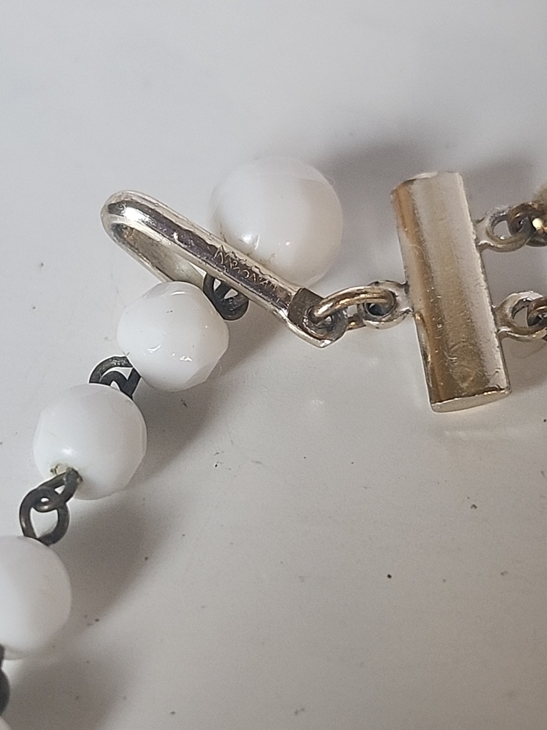 White Faceted Bead Necklace Choker 14 in Small