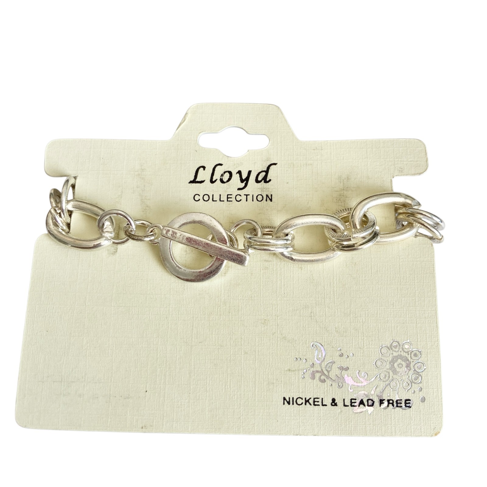 Rolo Curb Link Chain Bracelet with Toggle Clasp Silver Plated Vintage Stock 7.5″