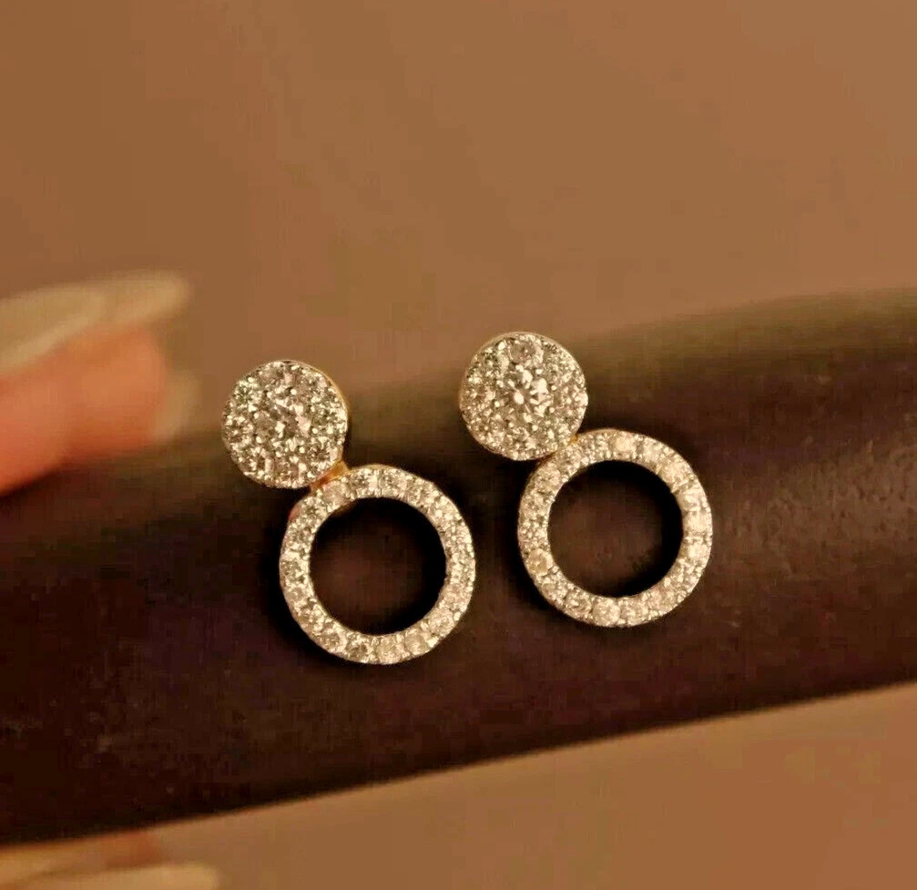 Women Drop/Dangle Earrings 14k Yellow Gold Finish Round Cut Simulated Diamond