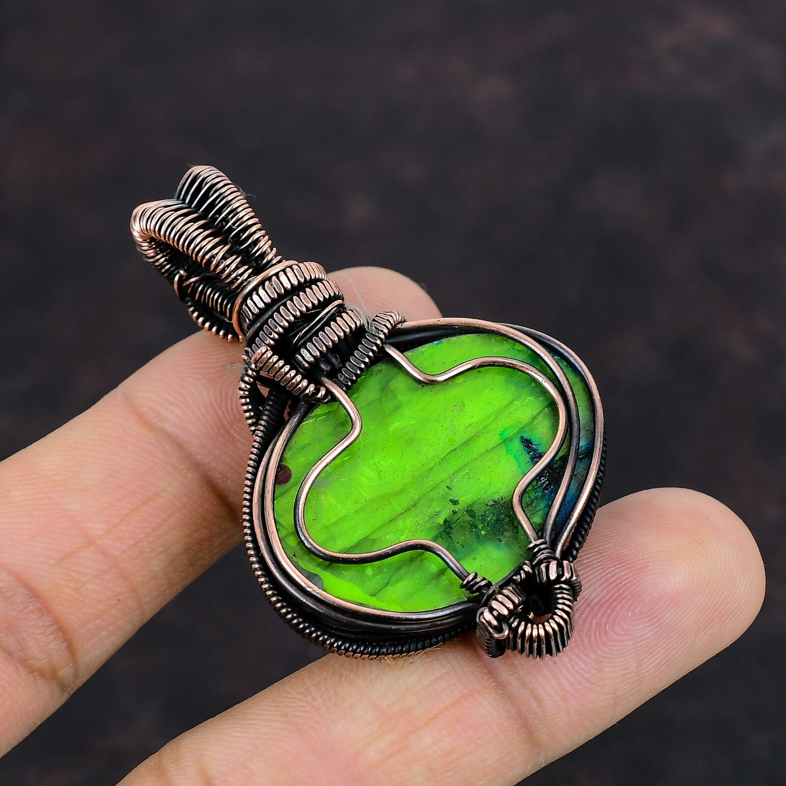 Multi Fire Labradorite Copper Valentine Gift Wire Wrapped Pendant 2.36″