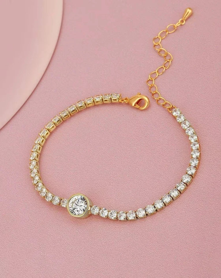 8 Ct Round Cut Simulated Diamond Gorgeous Tennis Bracelet 14k Yellow Gold Plated