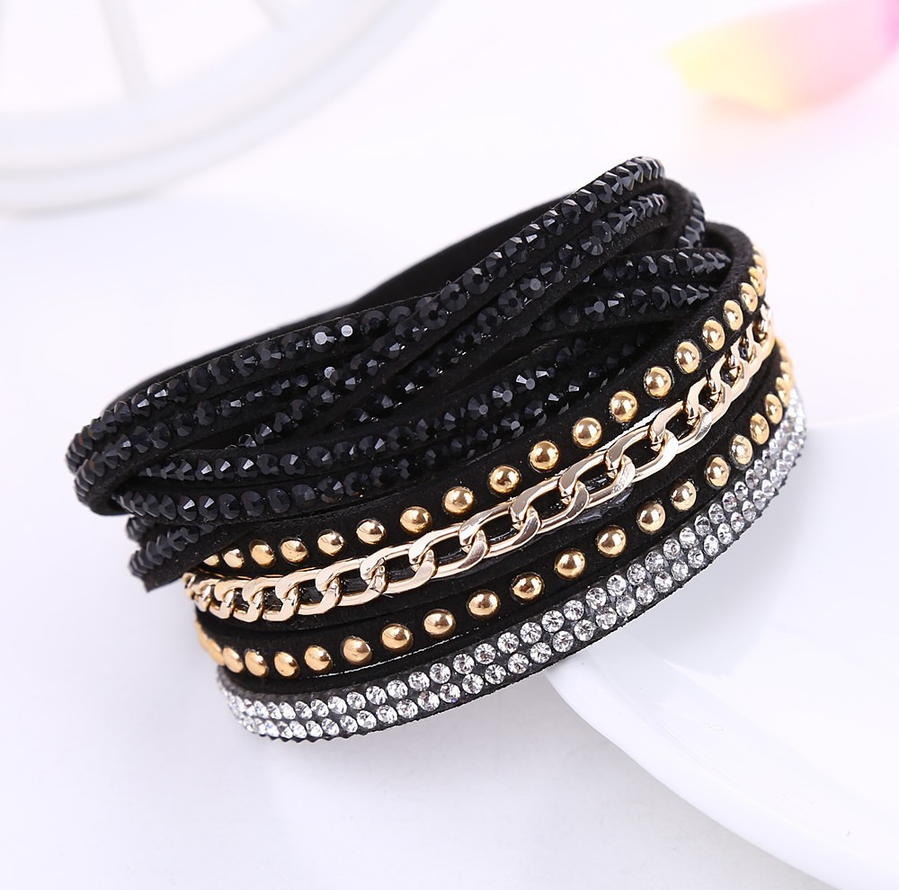 Multi-Layer Hot Stamping Wristband Multi Row Diamond Inlaid Bracelet Wrist Strap