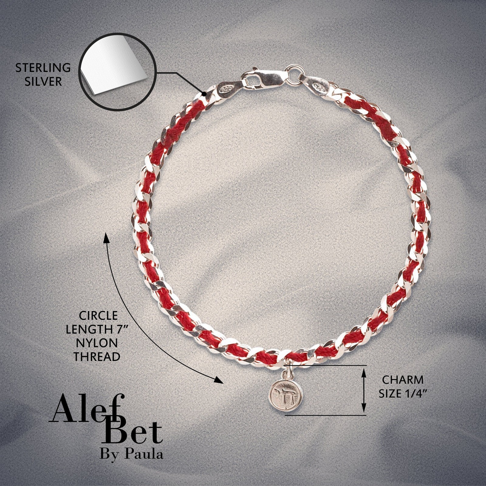 Sterling Silver Chai Red String Bendel Bracelet 7″ Hebrew Jewelry