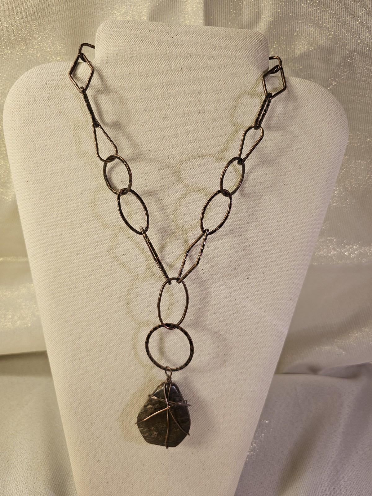 Bohemian Style Mixed Link Necklace Wired Wrapped Natural Stone Statement Jewelry