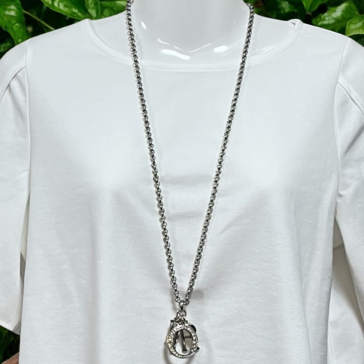 Christian Dior Logo Letters Charm Chain Necklace Silver Plated Length 51cm
