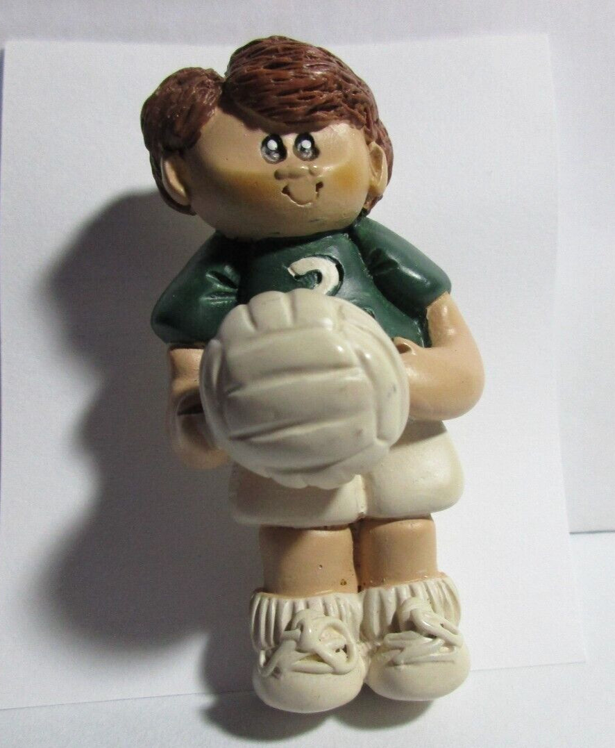 Brooch – Cute Soccer Player #2 Ceramic & Enamel 3D – 2.75″T X 1.5″W X 1″D