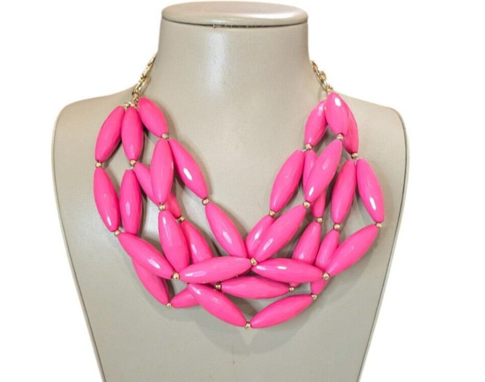 Amrita Singh Multistrand Hot Pink Cylinder Bead Gold Tone Statement Necklace New