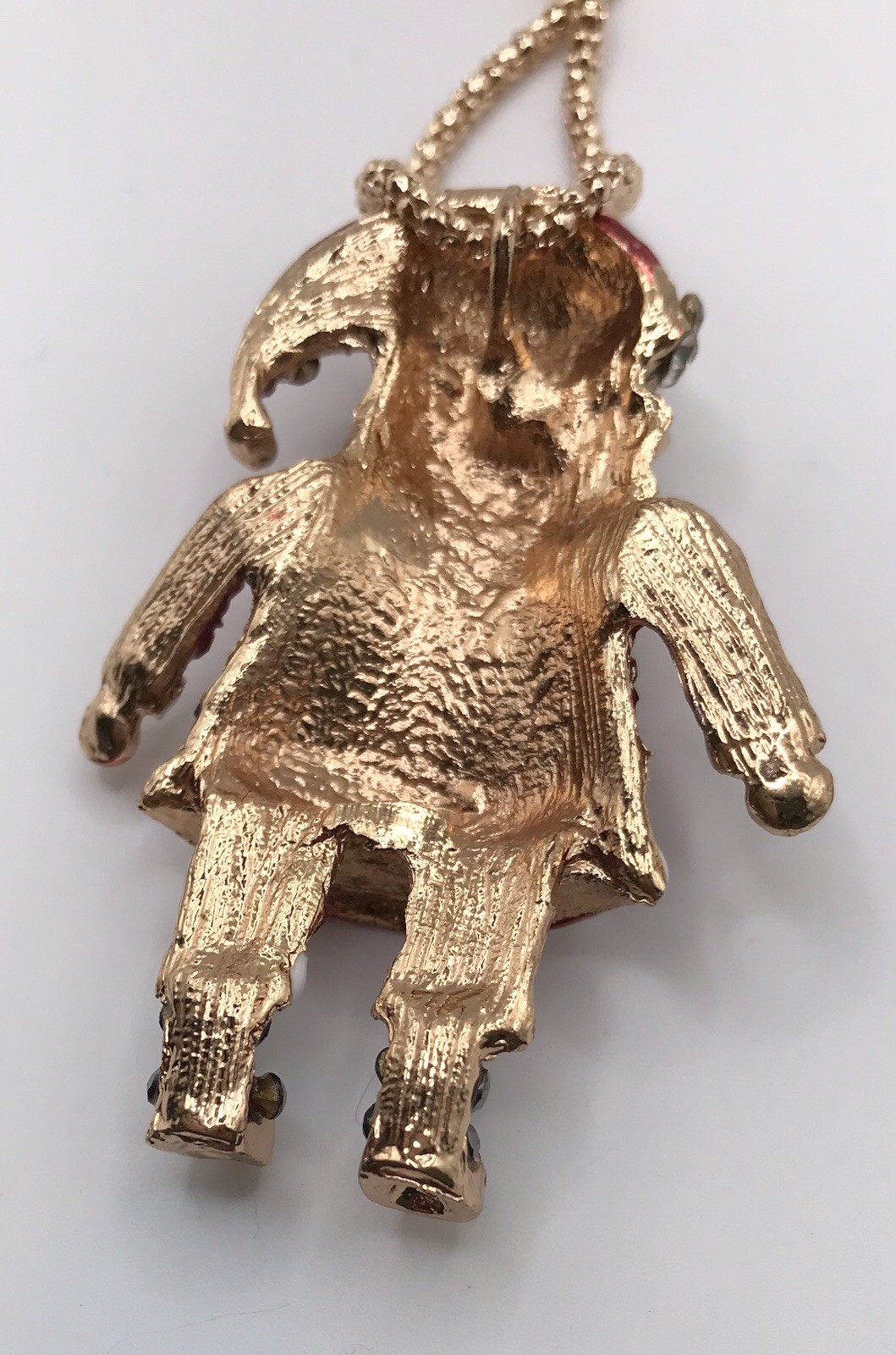 Red Black Clear Rhinestone Santa Claus Pendant Gold Tone Chain Lobster Clasp