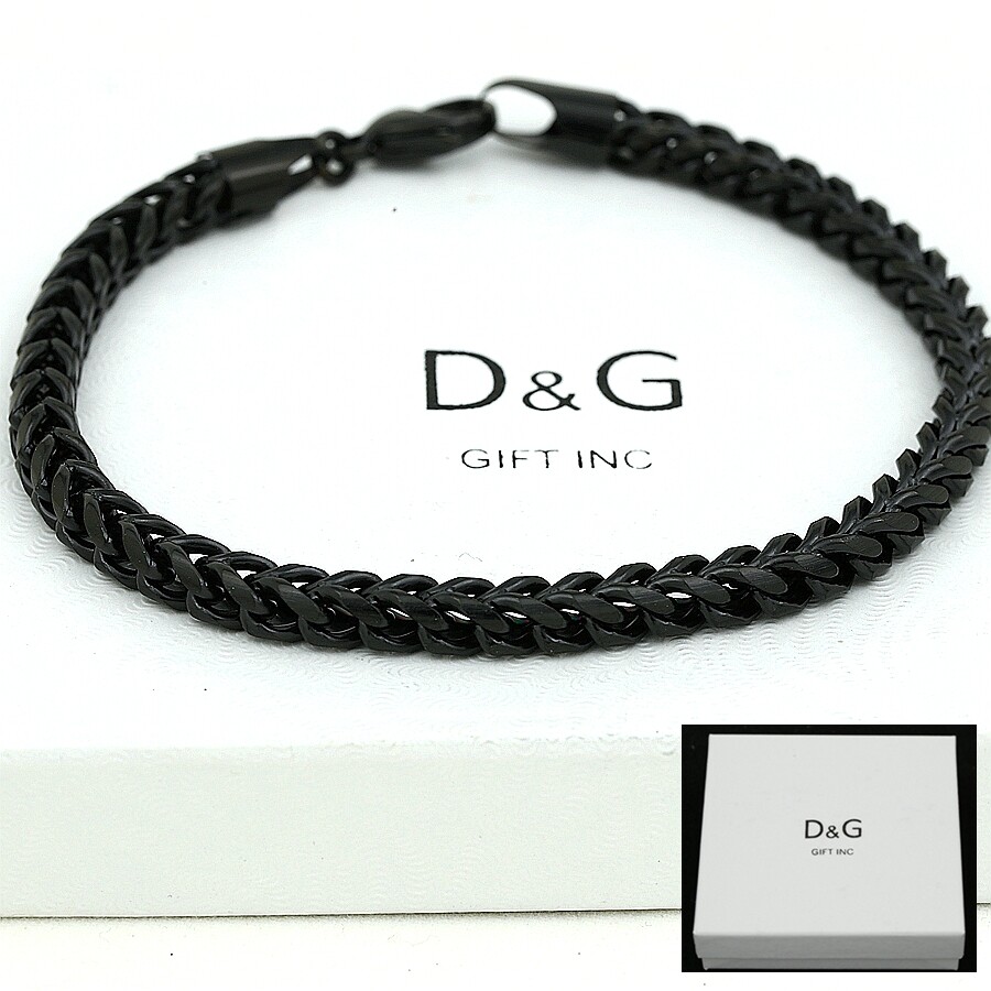 DG Men’s 8.5″ Black.Stainless Steel 5mm Franco Chain Bracelet Ion Plated BOX