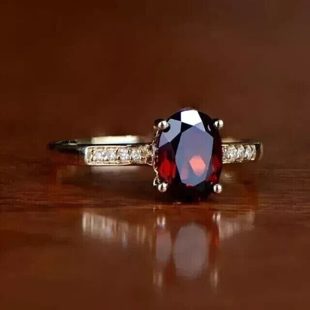 3 Ct Oval Cut Simulated Red Garnet Solitaire Wedding Ring 14k Yellow Gold Plated