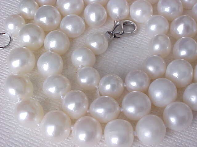 17″ 8MM GENUINE FRESWATER WHITE PEARL NECKLACE STERLING SILVER