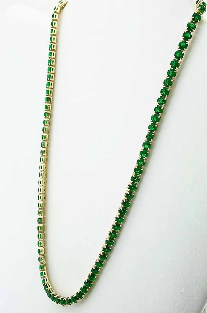 LAB CREATED 34.65 Cts EMERALD NECKLACE 14K YELLOW GOLD PLATED – New With Tag