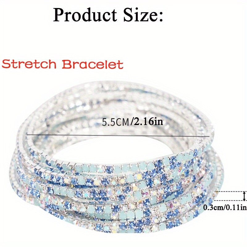 50/100 PCS (Random) Multicolor Rhinestone Elastic Stackable Bracelet Set