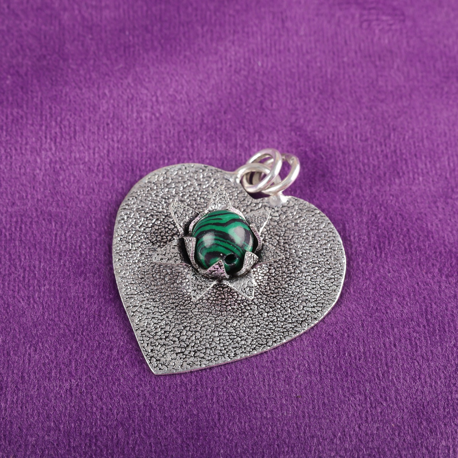 Sterling Silver Round Malachite Gemstone Sister Birthday Art Deco Trendy Pendant