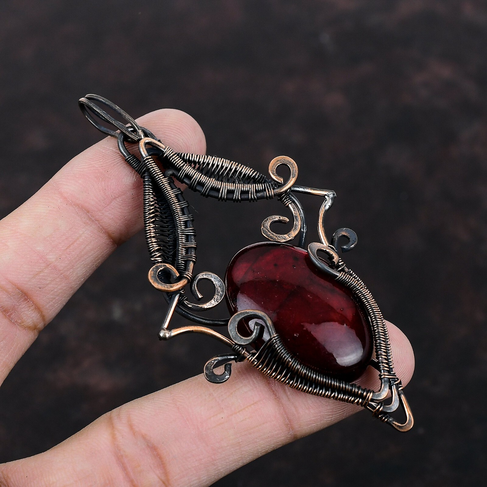 Red Fire Labradorite Copper Gift For Mother Wire Wrapped Pendant 3.58″