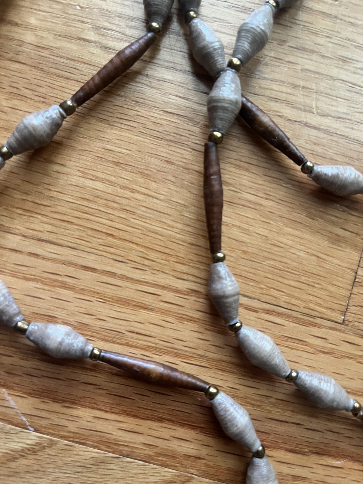 African Paper Bead Necklace Long tan Eco Friendly boho artisan Handmade