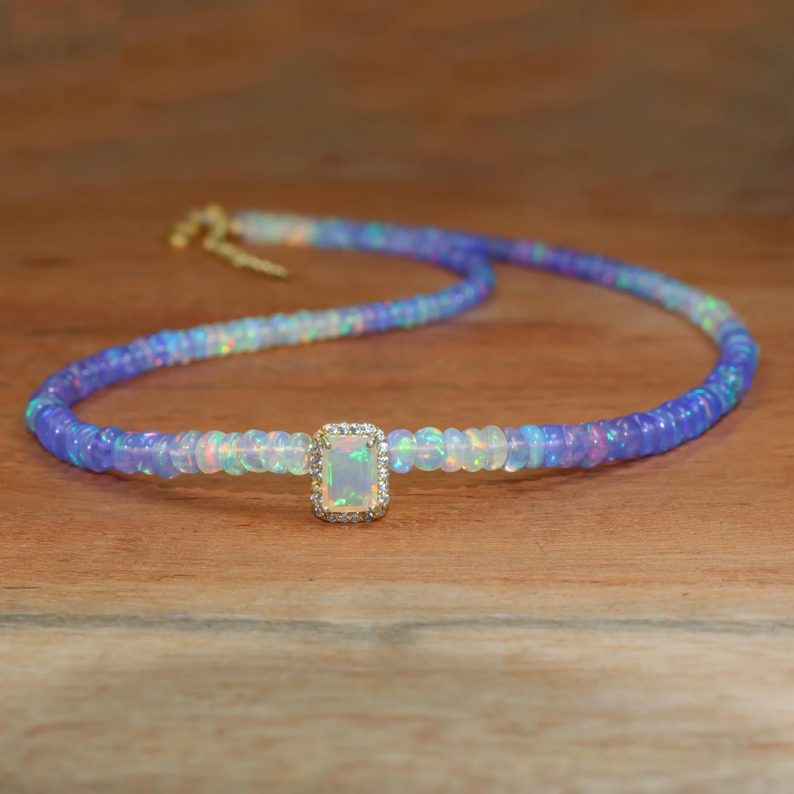 Natural Laveneder Opal Shaded Bead Necklace, Ethiopian Octagon Cut Opal Necklace