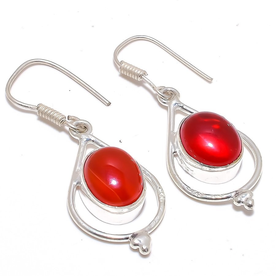 Garnet Gemstone 925 Silver Plated Jewelry Earring 1.8″ T398