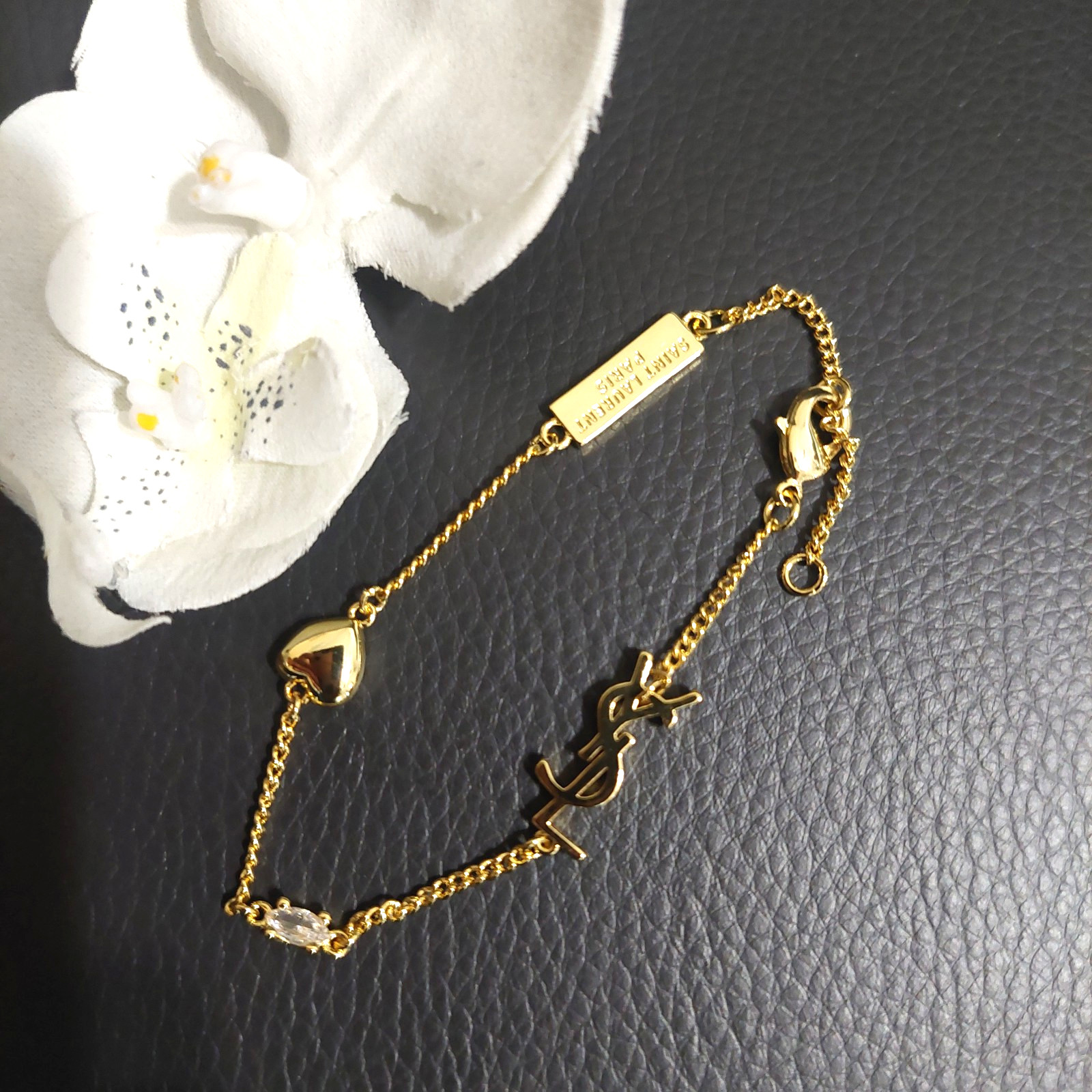 YSL Saint Laurent Heart Logo Charm Bracelet