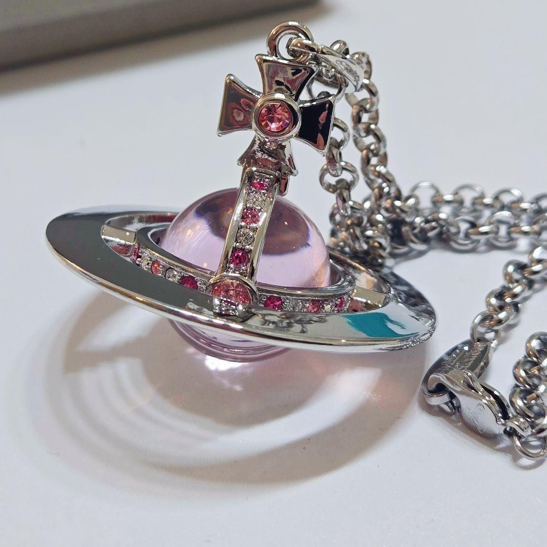 Vivienne Westwood Small Orb Necklace Pendant Pink Silver 4.5cm In Box/Pouch