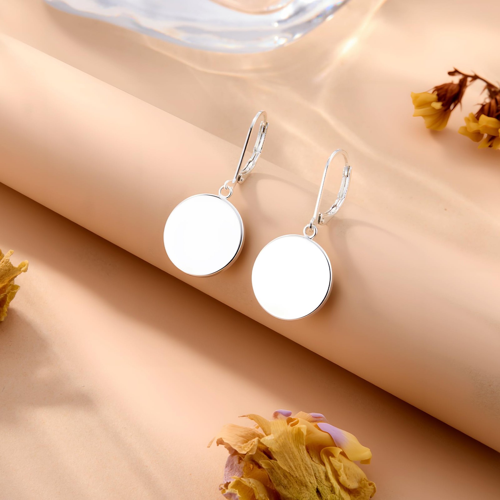 Sterling Silver Disc Dangle Earrings for Women Flat Hypoallergenic Drop Earri…