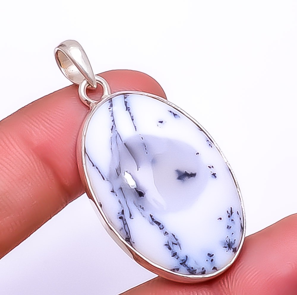 Dendritic Opal – Brazil Gemstone 925 Silver Plated Jewelry Pendant 1.79″ A335