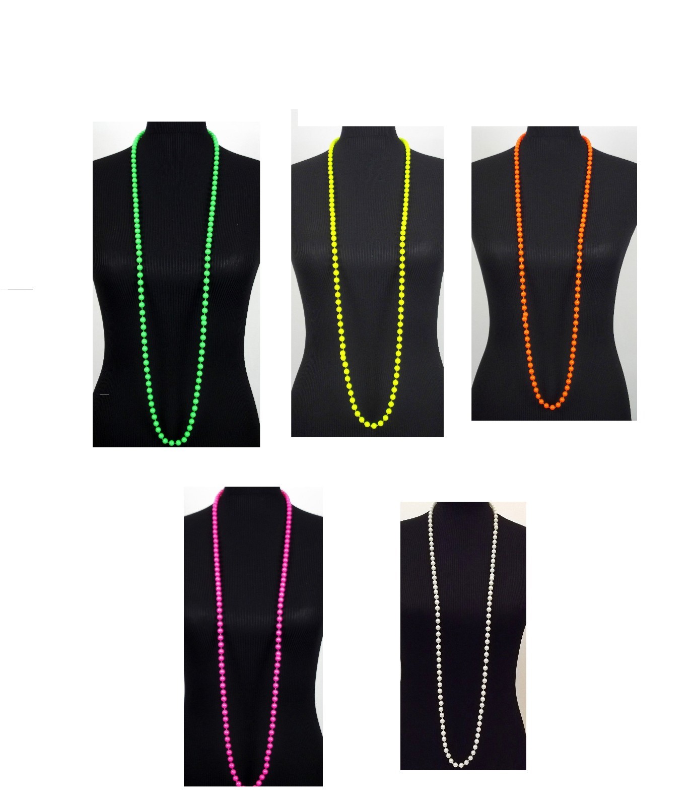 Long Rope String Bead Necklace Round Bead 1 Strand Wrap Necklace Neon & Classic