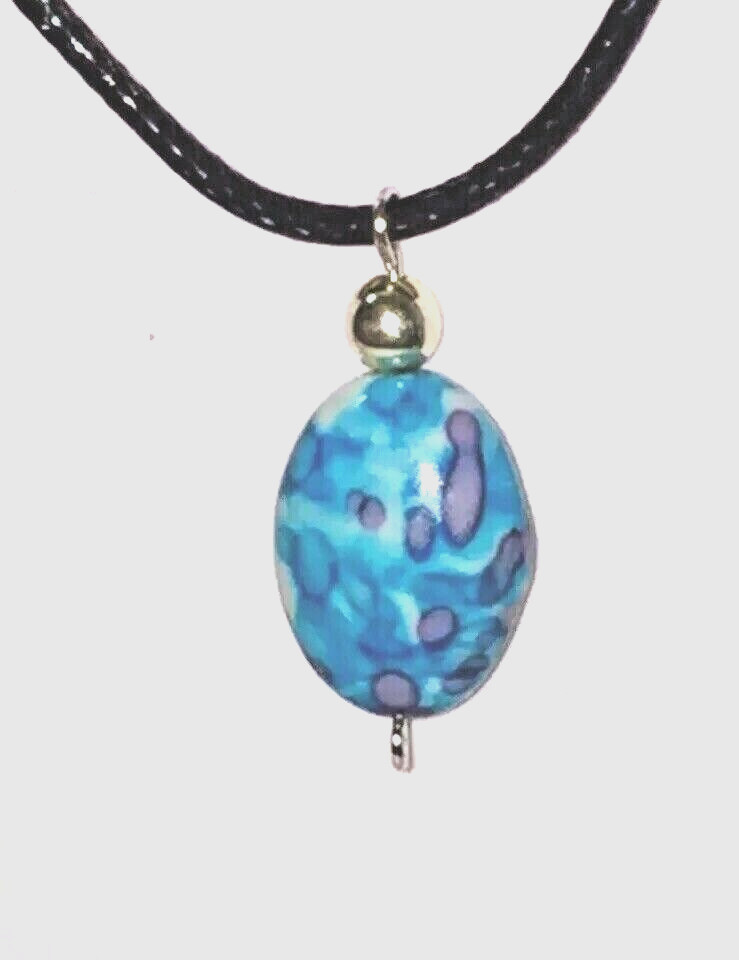 New cute Blue Teal Marbled Spotted Faux Stone Fashion Pendant Jewelry Necklace