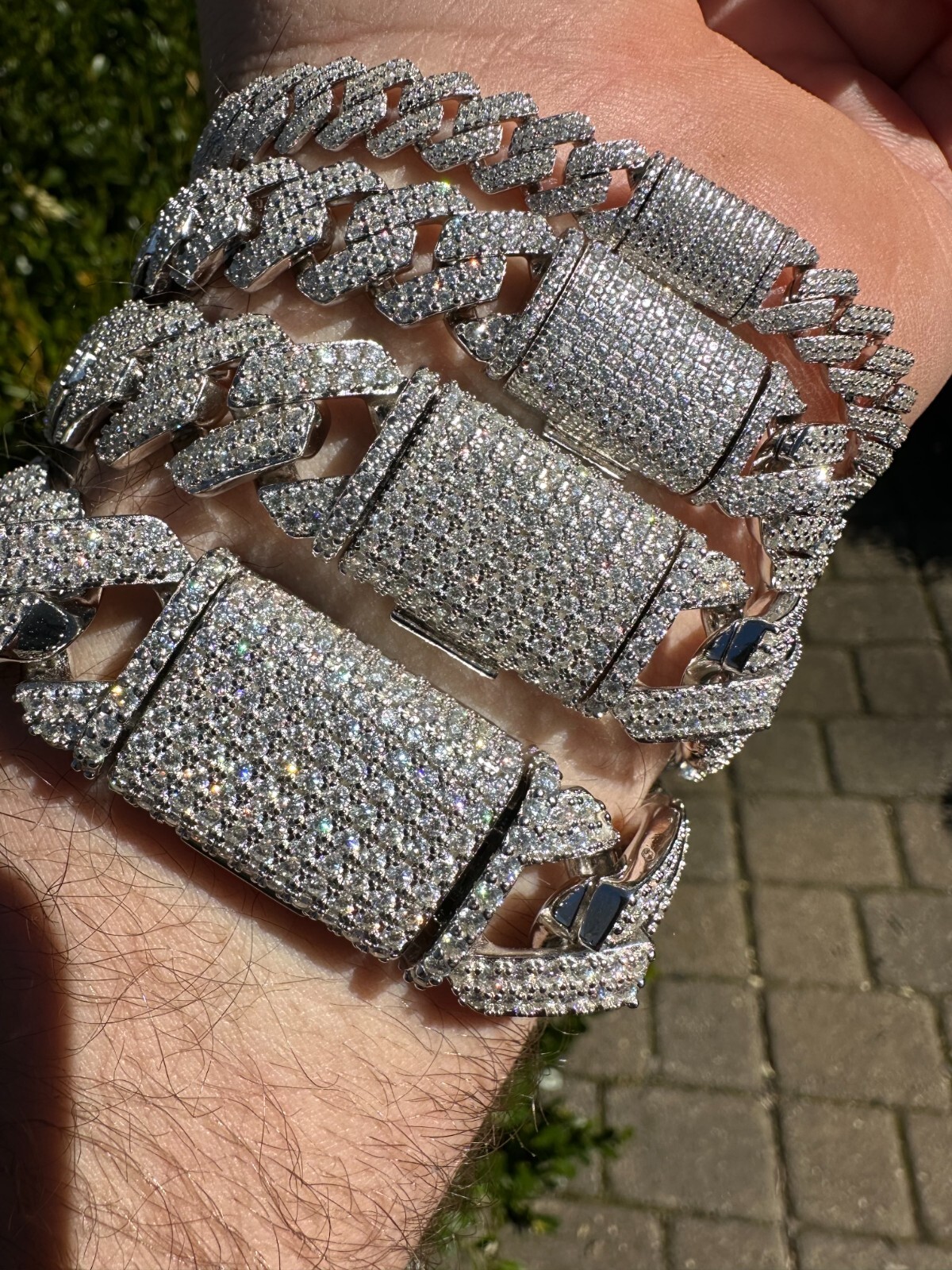 MOISSANITE Real Miami Cuban Link Prong Bracelet Iced Solid 925 Sterling Silver