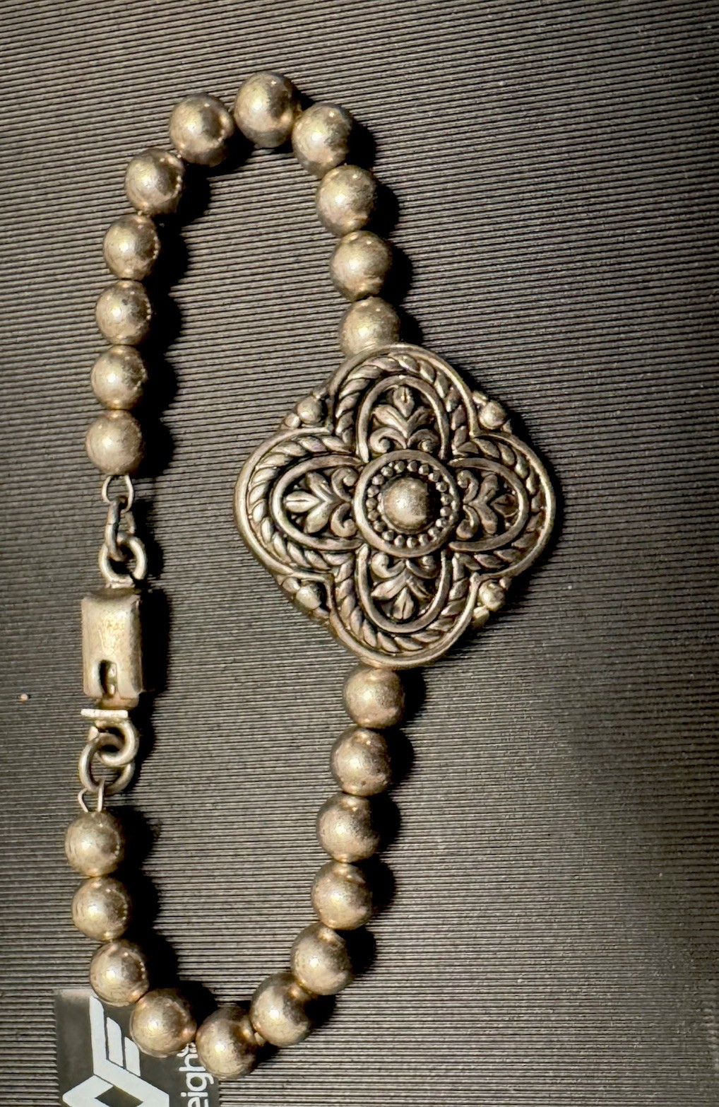 925 Sterling Silver Beaded Dangle Charm Bracelet 7 1/2in