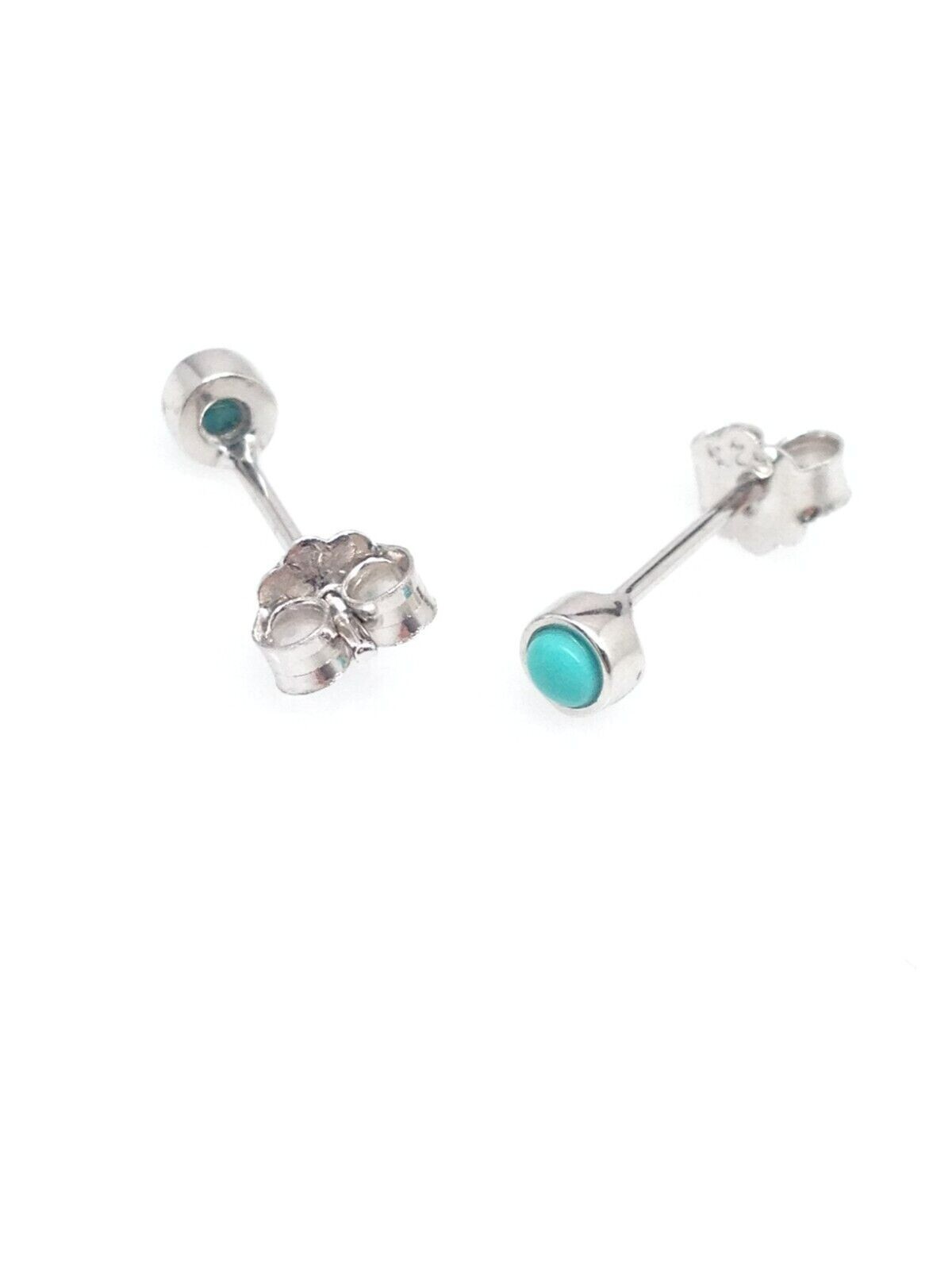 925 Sterling Silver Round Turquoise Stud Earrings TINY 2.8mm(2.2mm)