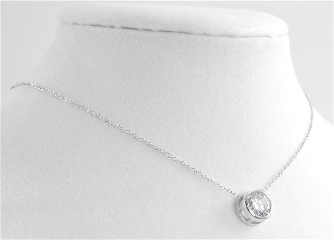 925 Sterling Silver Solitaire Bezel Set 7-1/2mm CZ Pendant with 18″ chain