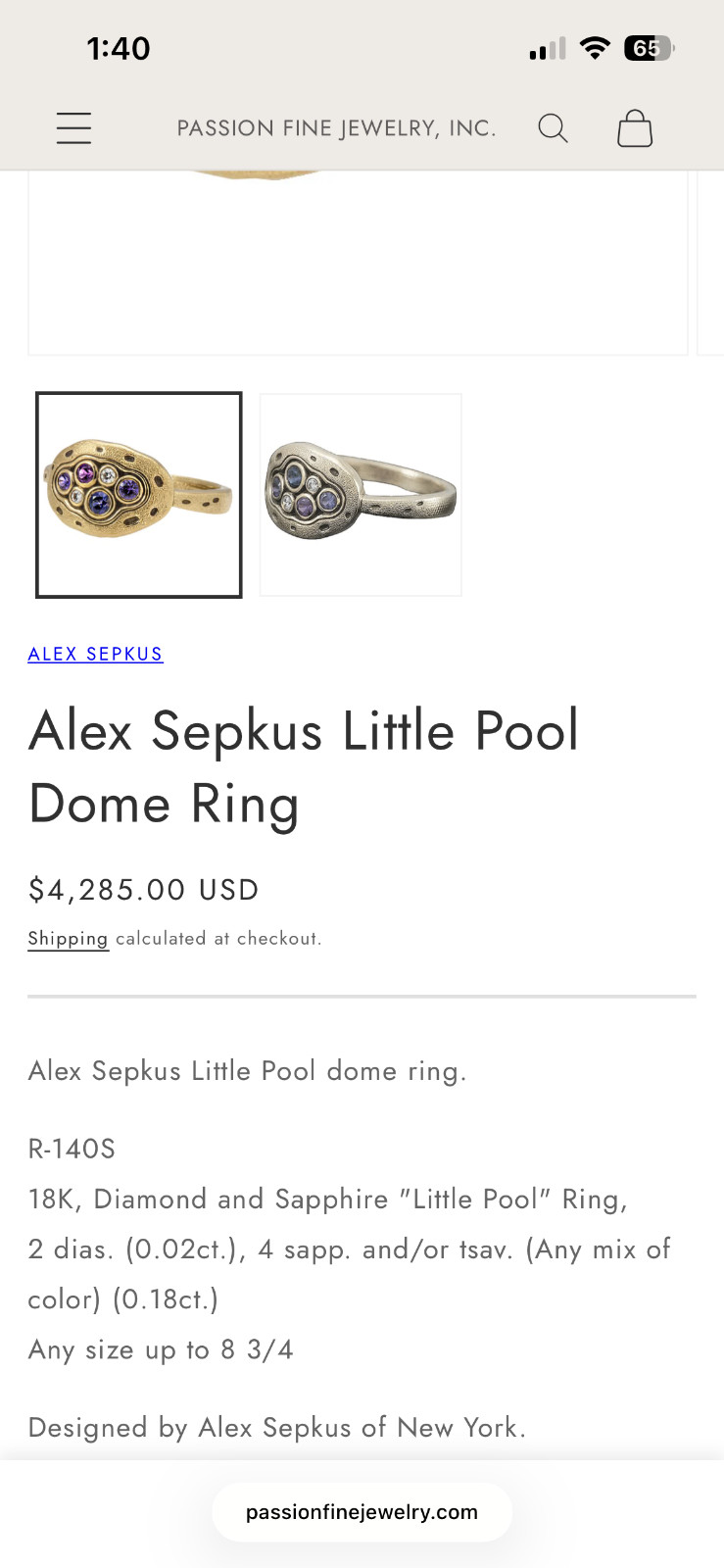 RARE Alex Sepkus Sapphire, diamond and tsavorites Little Pool 18k gold ring