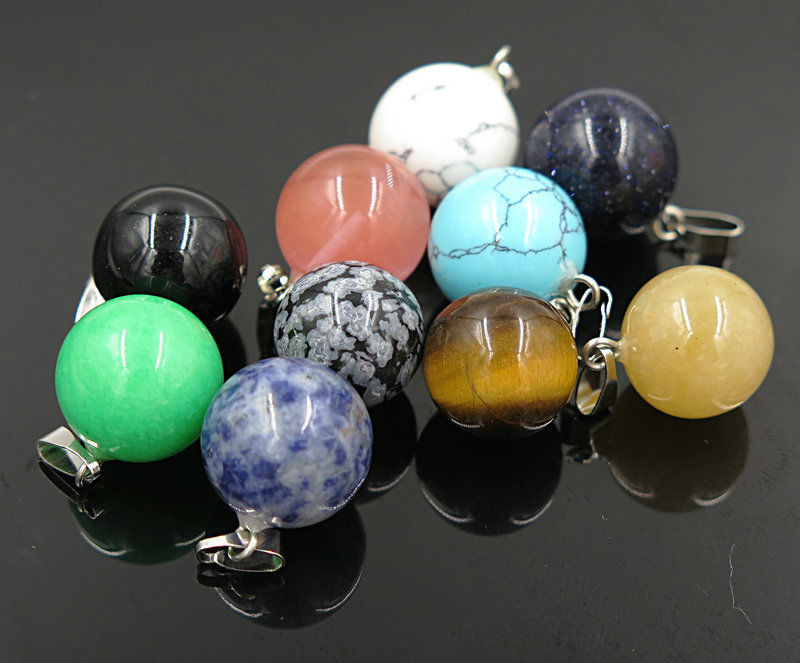 10pcs/lot wholesale Mixed Natural Stone Round Ball DIY Pendants Charms AST252