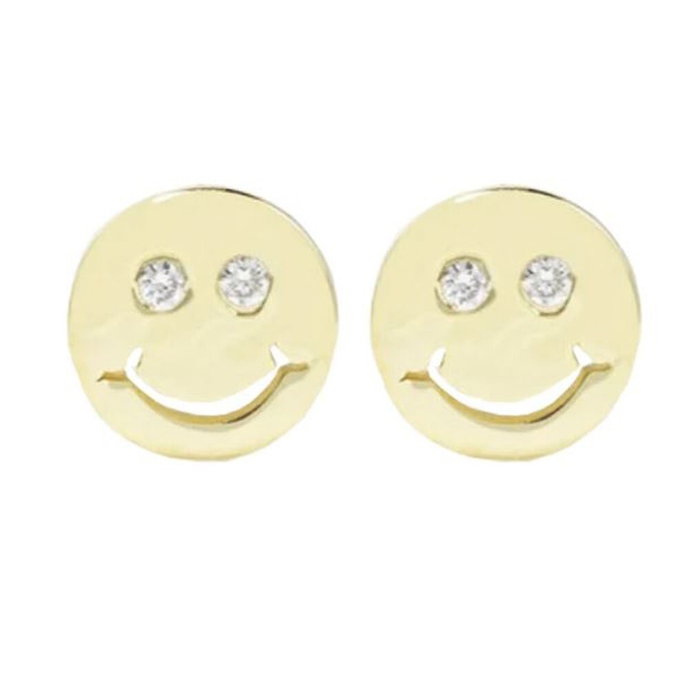 0.02CT Real Moissanite Smiley Face Stud Earrings 14K Yellow Gold Plated Silver