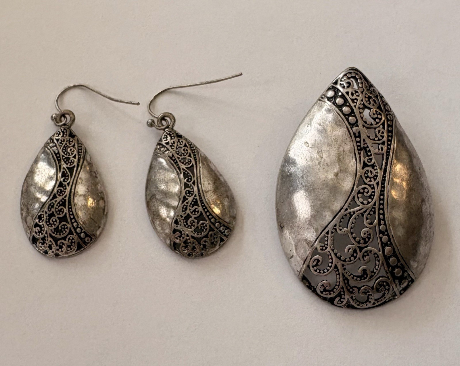 Premiere Designs Teardrop Pendant & Dangle Earrings Jewelry Set, Metal, No Stone