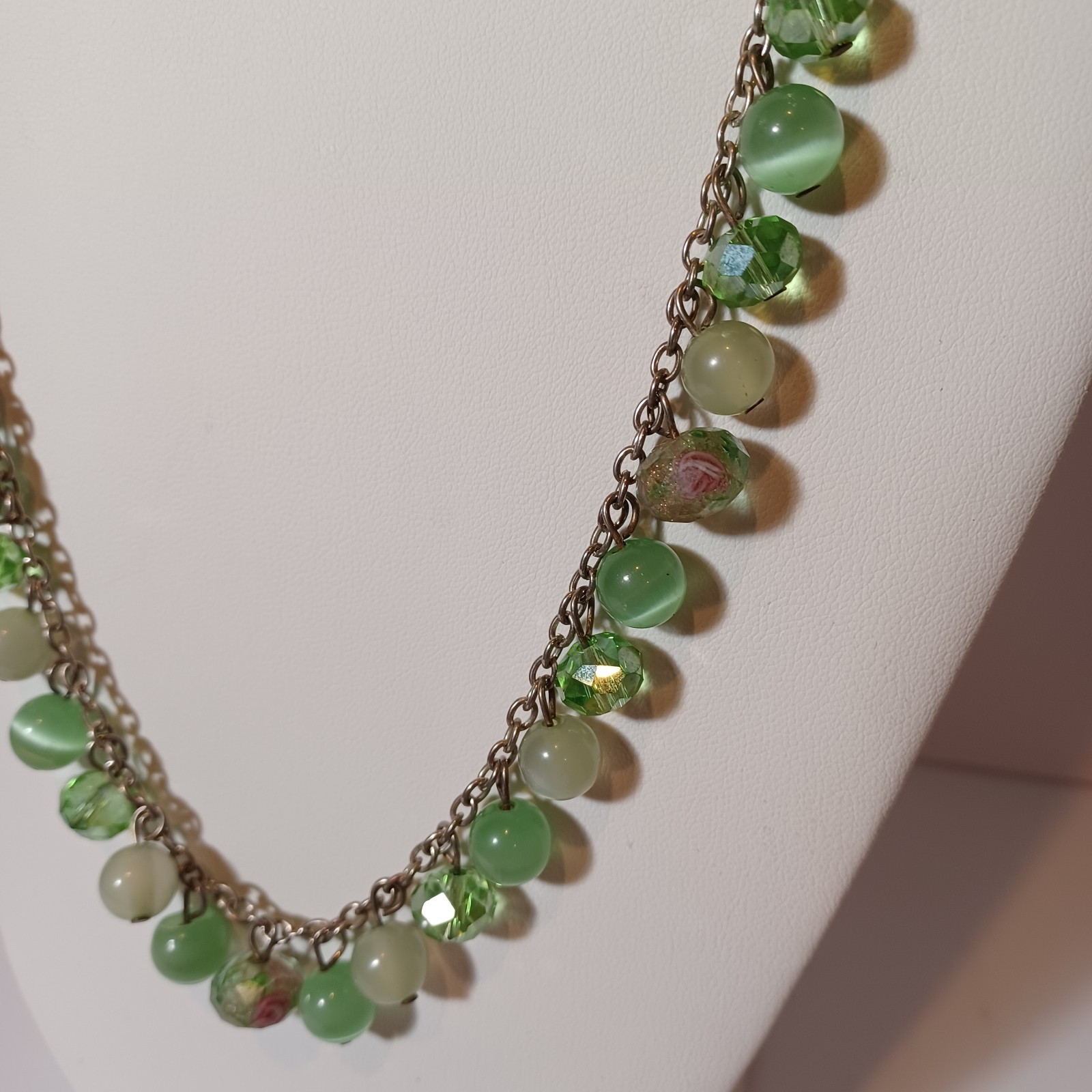 Croft & Barrow Green Bead Necklace Simulated Crystal AB, Moonglow, Lampwork