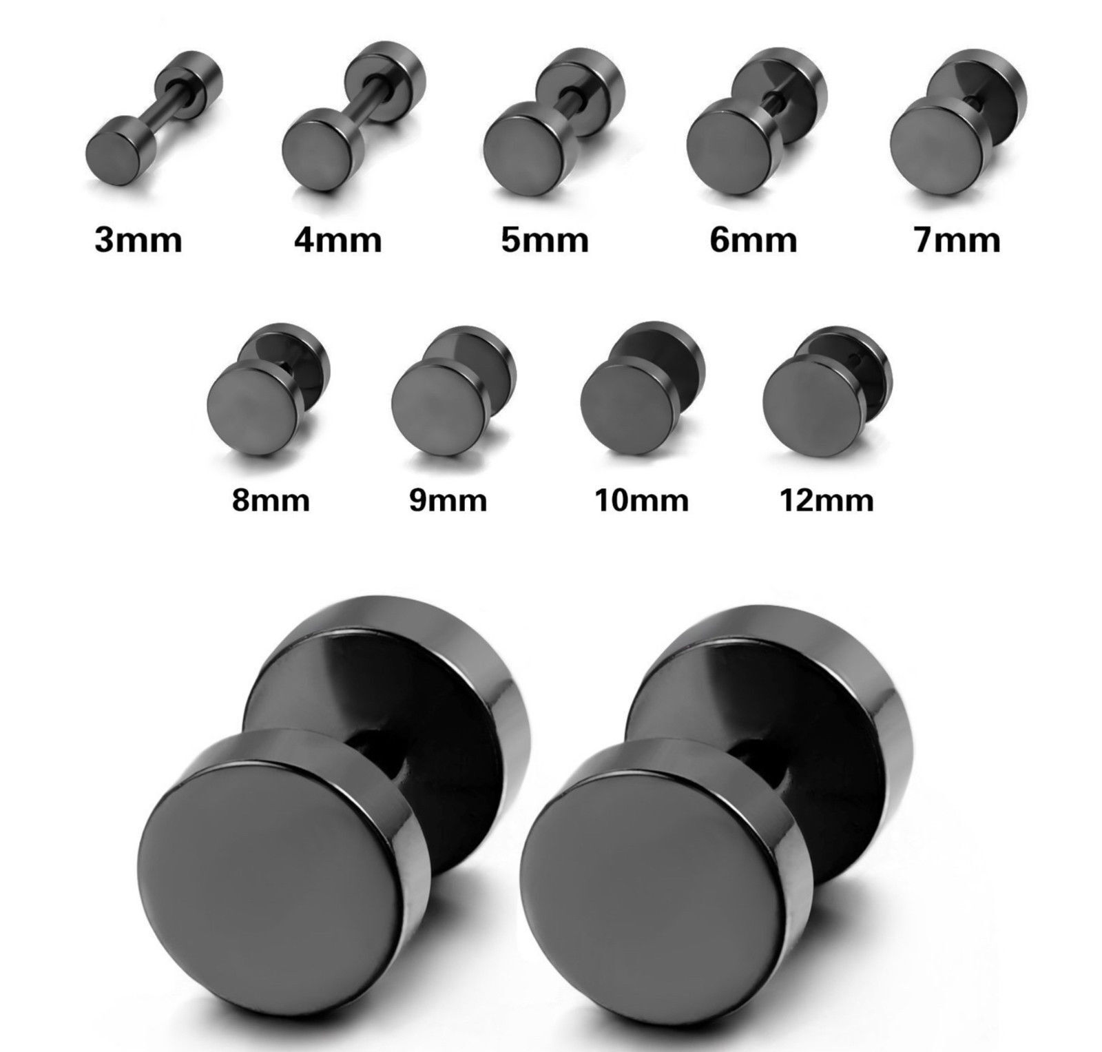 1/2Pair Punk Stud Earring Faux Gauges Ear Tunnel Stainless Steel Earrings Unisex