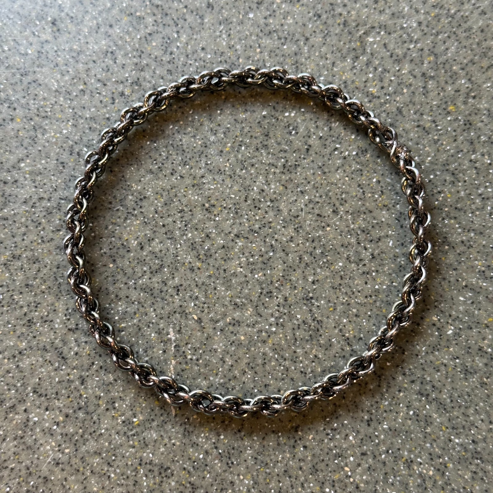 Twisted Rope Chain Bangle Bracelet Soldered Metal, Dark Gray Glossy 2.75″ Diam.